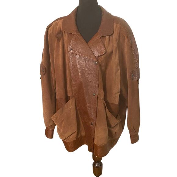 Vintage 80s/90s Suede Leather Oversized Jacket Sz XL Slouchy Pockets Large Lapel - Picture 1 of 12
